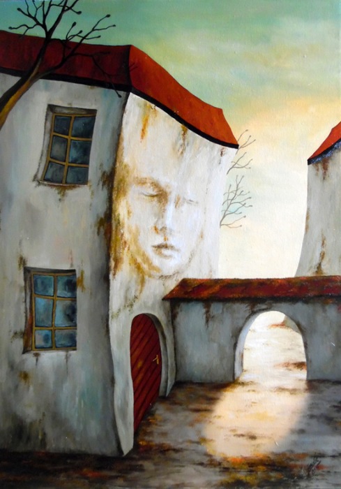 Zapomenuté město, triptych, 2x 70 x 50 cm, 1x 50 x 50 cm