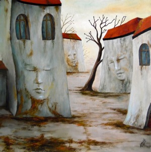 Zapomenuté město, triptych, 2x 70 x 50 cm, 1x 50 x 50 cm