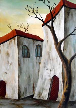 Zapomenuté město, triptych, 2x 70 x 50 cm, 1x 50 x 50 cm