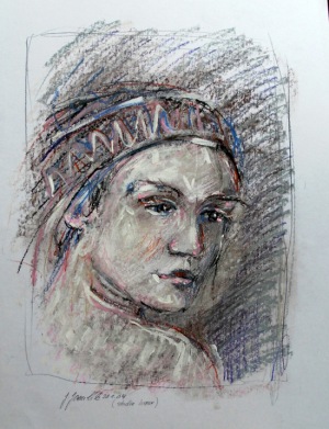 Dívka, olej. pastel, tužka, tempera A3