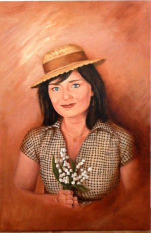 Dívka s konvalinkami, olej 60 x 50 cm